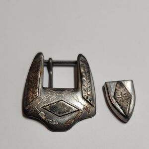 Vintage Silver Tone Buckle Set